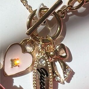 Guess Gold Pink Heart Bow Jewelry Set Y2K Glam Romantic Girly-Core Neck/Earrings